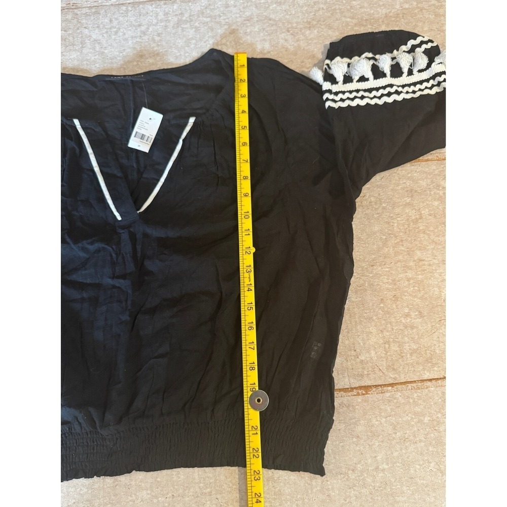 Lane Bryant Black Embroidered Tassel Blouse Size 20 V Neck NWT Boho Fringe - Picture 6 of 9